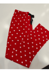 Viskon Kırmızı Kalpli Desenli Kadın Pijama Altı - Tam Boy Görünümü | Linay Butik Kadın Ev Giyimi